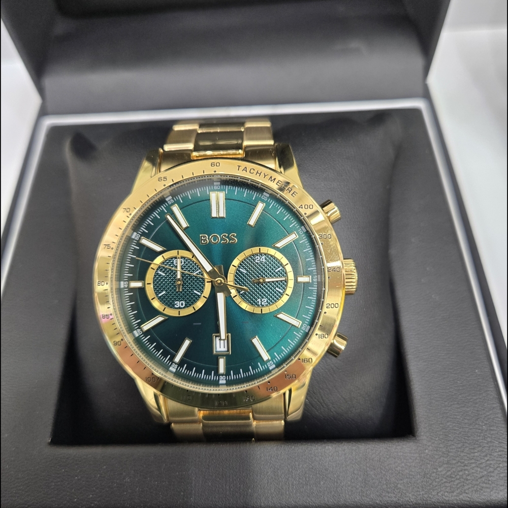 Boss Gold and GREEN Chronograph Watch